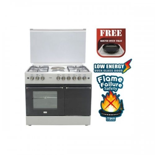 Mika Standing Cooker, 90cm X 60cm, 4 + 2, Electric Oven, With A Gas Cabinet Silver - MST90PU42SL/GCW6 By Mika