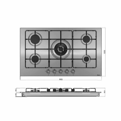 MIKA MGH91502FXW Built-In Gas Hob, 90cm, 5 Gas With WOK, S.S