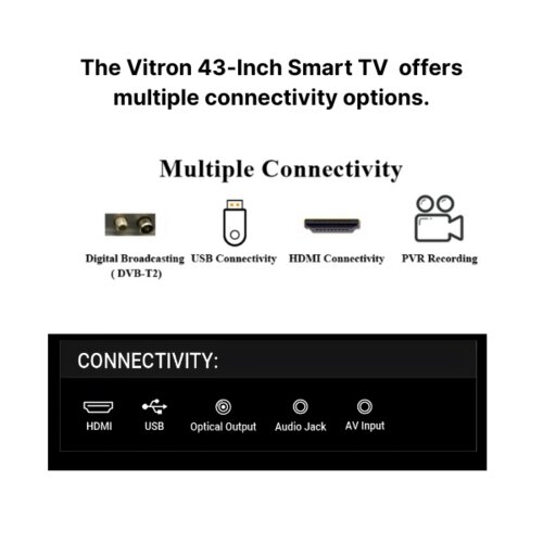 Vitron 43-Inch Smart Android TV Full HD, Black (2025 Model) – Bluetooth Enabled, Model Number: HTC4388FS
