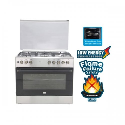 MIKA Standing Cooker, 90cm X 60cm, 5GB, Electric Oven, Half Inox  MST90PU5GHI/2WFO