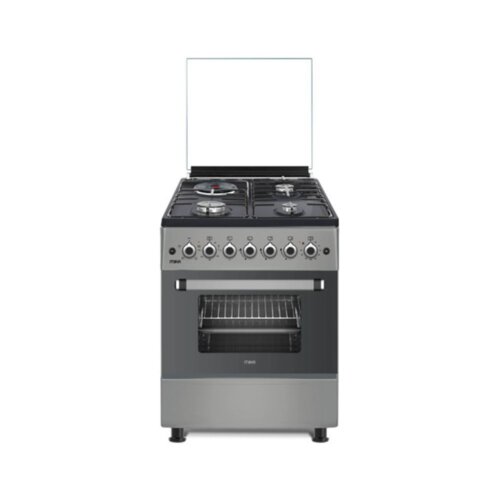 MIKA Standing Cooker 58cm X 58cm Dove Grey MST58U31E4DG – 3 Gas Burners, 1 Electric Hot Plate & 4 Function Electric Oven