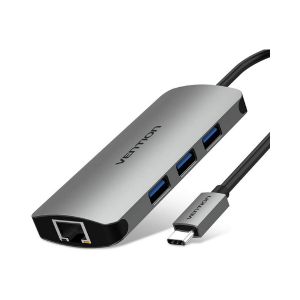 VENTION TYPE C TO MULTI-FUNCTION 8 IN 1 DOCKING STATION TYPE C TO USB 3.0 (3 PORTS) + GIGABIT EITHERNET + HDMI + SD & TF CARD READER +TYPE C PD photo