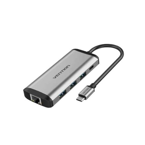 VENTION TYPE C TO MULTI-FUNCTION 9 IN 1 DOCKING STATION TYPE C TO USB 3.0 (3 PORTS) + GIGABIT EITHERNET + HDMI + SD & TF CARD READER + 3.5MM AUDIO + TYPE C PD By Hubs/Cables