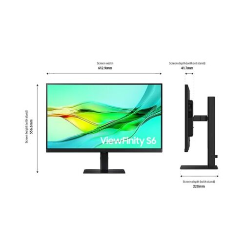 Samsung 27" ViewFinity S6 QHD Monitor, USB-C 90W Charging, IPS Display, Height Adjustable Stand – S60UD