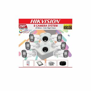 Hikvision 8 Channel HD 2MP Colored Day & Night CCTV Cameras Full Kit-(With 1TB HDD +100M Cable + 8 Channel DVR + Record Audio) photo