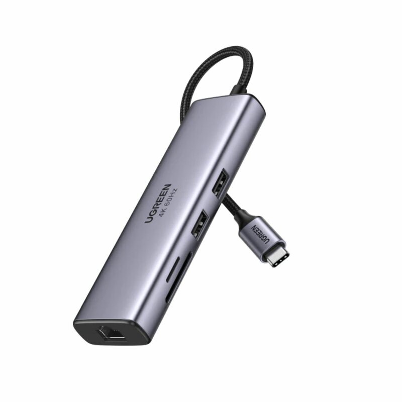 UGREEN USB-C Multifunction Adapter 7 In 1 -CM512USB-C To USB 3.0 (2 Ports) + HDMI + Gigabit Ethernet + SD & TF Card Reader + USB-C PD by Hubs/Cables — view 2