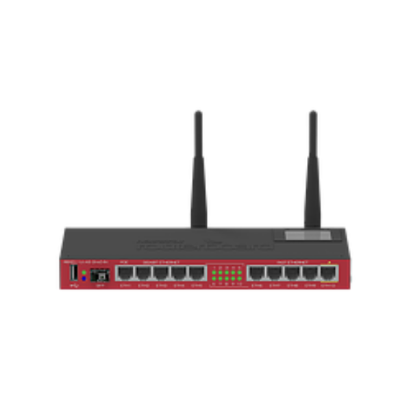 2.4GHz AP, 5x Ethernet, 5x Gigabit Ethernet, SFP Cage, USB, LCD, PoE Output On Eth10, 600MHz CPU, 128MB RAM by Other — view 2
