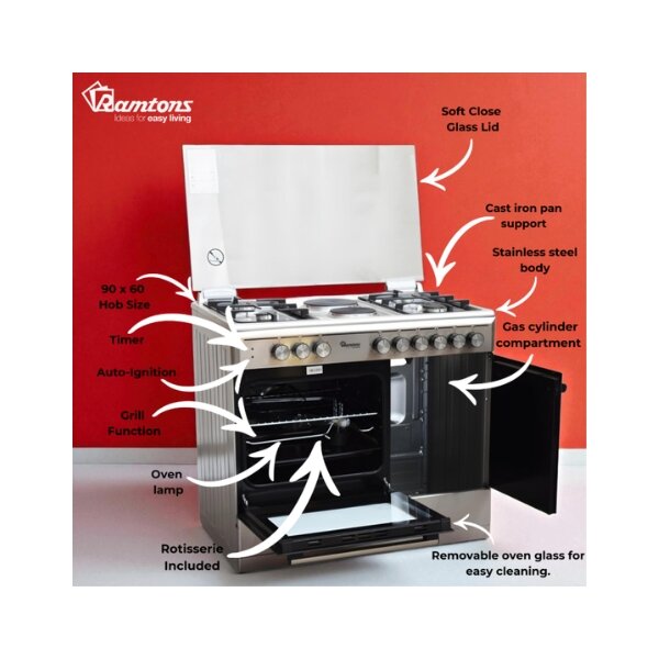 RAMTONS 4GAS + 2 ELECTRIC 90X60 INOX COOKER- RF/498 by Ramtons — view 5