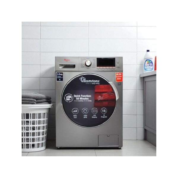 RAMTONS FRONT LOAD FULLY AUTOMATIC 10KG WASHER, 6KG DRYER, SILVER + FREE PERSIL GEL- RW/160 by Ramtons — view 5
