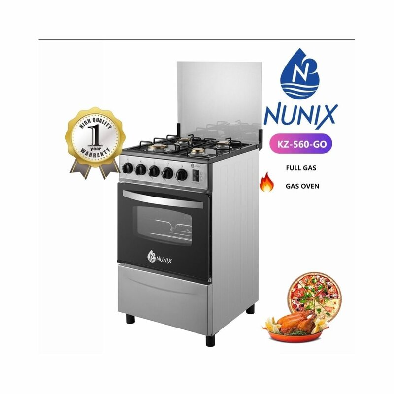 Nunix KZ-560-GO Free Standing 4 Gas Burners And Gas Oven Cooker by Other