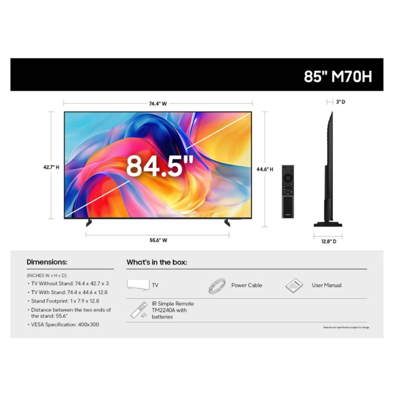 Samsung 85 Inch Mini LED 4K TV M70H UA85M70HAUXKE by Samsung — view 4