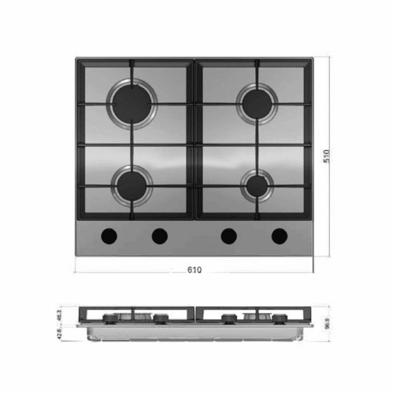 MIKA MGH61405FBGW Built-In Gas Hob, 60cm, 4 Gas With WOK, Glass by Mika — view 2