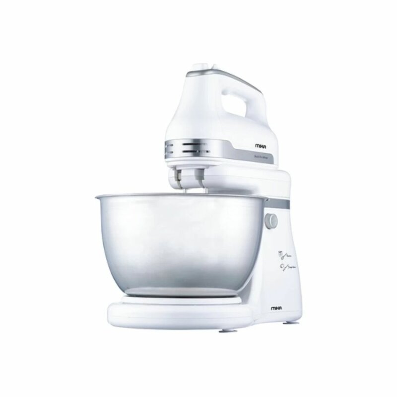 MIKA Hand Mixer With Stand – Milky White/Silver, Easy Mixing MMHS201WS by Mika