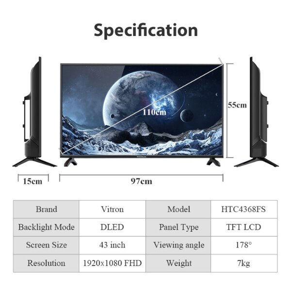 Vitron 43-Inch Smart Android TV Full HD, Black (2025 Model) – Bluetooth Enabled, Model Number: HTC4388FS by Vitron — view 3