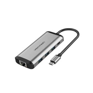 VENTION TYPE C TO MULTI-FUNCTION 9 IN 1 DOCKING STATION TYPE C TO USB 3.0 (3 PORTS) + GIGABIT EITHERNET + HDMI + SD & TF CARD READER + 3.5MM AUDIO + TYPE C PD