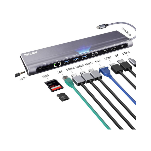 VENTION TYPE C TO MULTI-FUNCTION 10 IN 1 DOCKING STATION TYPE C TO USB 3.0 (3 PORTS) + GIGABIT EITHERNET + HDMI + VGA +  SD & TF CARD READER + 3.5MM AUDIO + TYPE C PD by Hubs/Cables