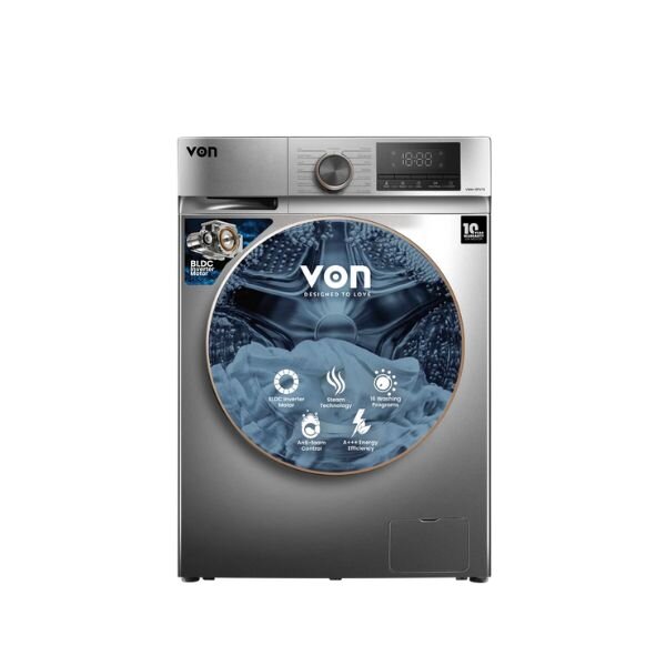 Von VWM-10FVTS Front Load Inverter Washing Machine, Silver - 10KG by Other