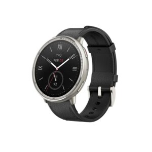 Amazfit Active2 Premium Black Leather Smart Watch – 10-Day Battery Life